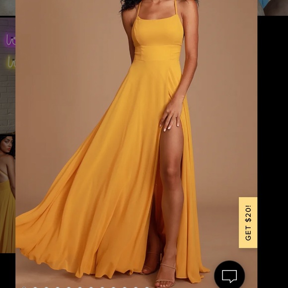 dreamy romance mustard yellow backless maxi dress NEW Lulus Dreamy Romance Mustard Yellow Backless Maxi Dress Size Medium